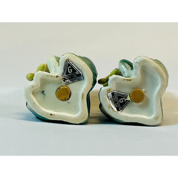 Vtg KITSCHY Anthropomorphic Cat Kitten Salt Pepper Shakers Japan Green Floral - Picture 7 of 9